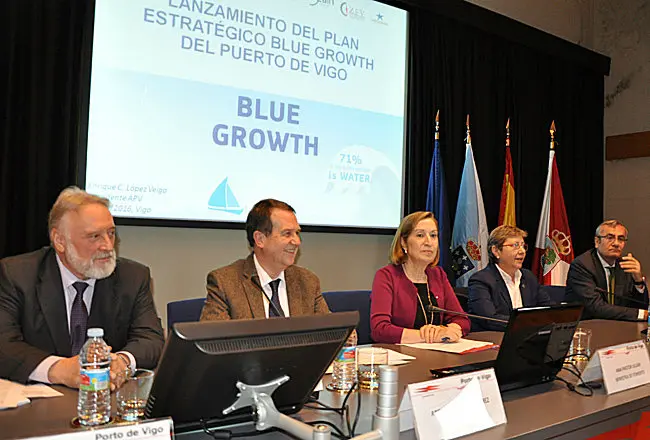 Enrique L&oacute;pez Veiga, Abel Caballero, Ana Pastor, Rosa Quintana y Jos&eacute; Llorca, en la presentaci&oacute;n de 'Crecimiento Azul'.
