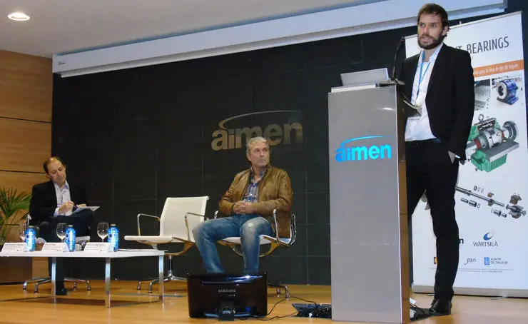 os&eacute; Antonio V&aacute;zquez, coordinador de la UMI NEXT-BEARINGS en W&auml;rtsil&auml; Ib&eacute;rica; Antonio Rodr&iacute;guez, jefe de la Divisi&oacute;n de Gesti&oacute;n de la Innovaci&oacute;n y SEGAPI de la Axencia Galega de Innovaci&oacute;n; y &Aacute;lvaro Prada, coordinador de la UMI NEXT-BEARINGS.