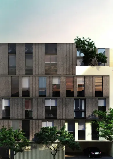 Infograf&iacute;a del Edificio F&aacute;tima, que Viqueira construye en Vigo.