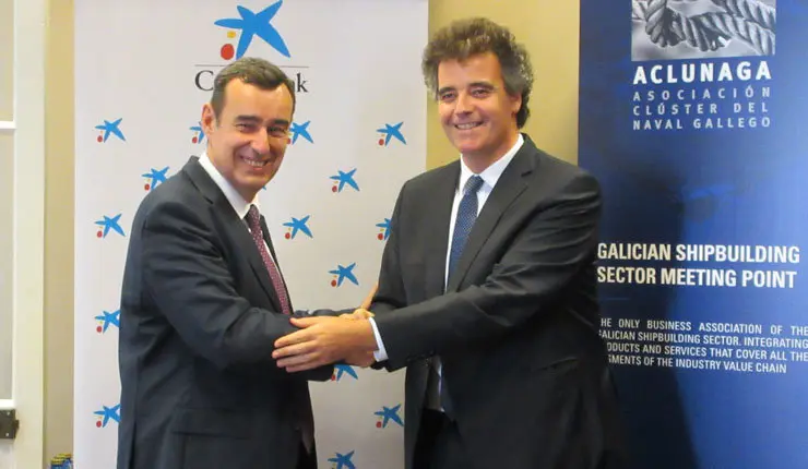 Emilio Barreiro y Marcos Freire firmaron el convenio de incorporaci&oacute;n de Caixabank a Aclunaga.