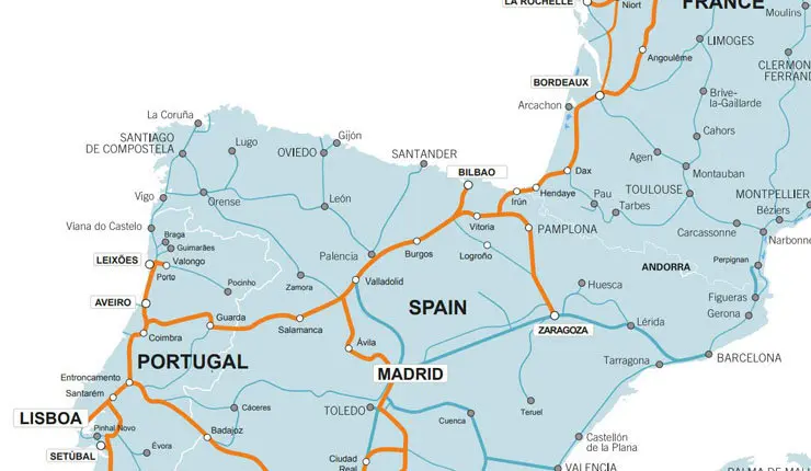 Mapa del Corredor Atl&aacute;ntico de la
red transeuropea del transporte.