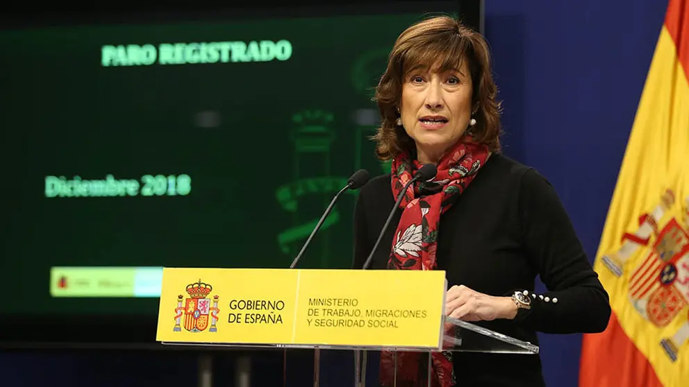 La secretaria de Estado de Empleo, Yolanda Valdeolivas, informando de los datos del paro registrado.