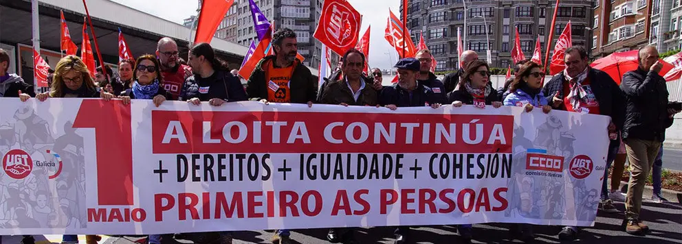 Manifestaci&oacute;n de UGT e CCOO na Coru&ntilde;a.