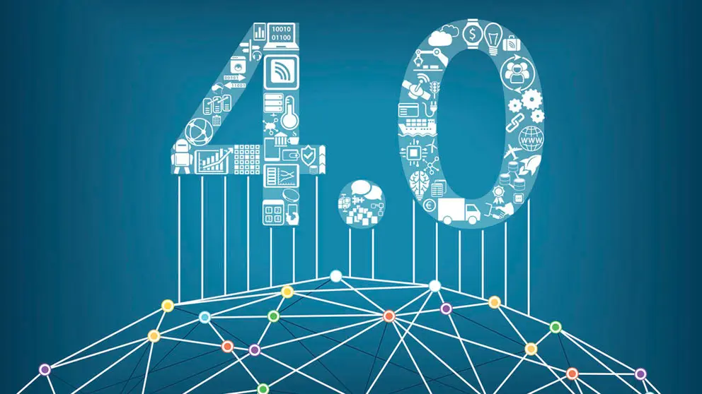Industry 4.0 and industrial internet of things concept with vector illustration of a connected digital world