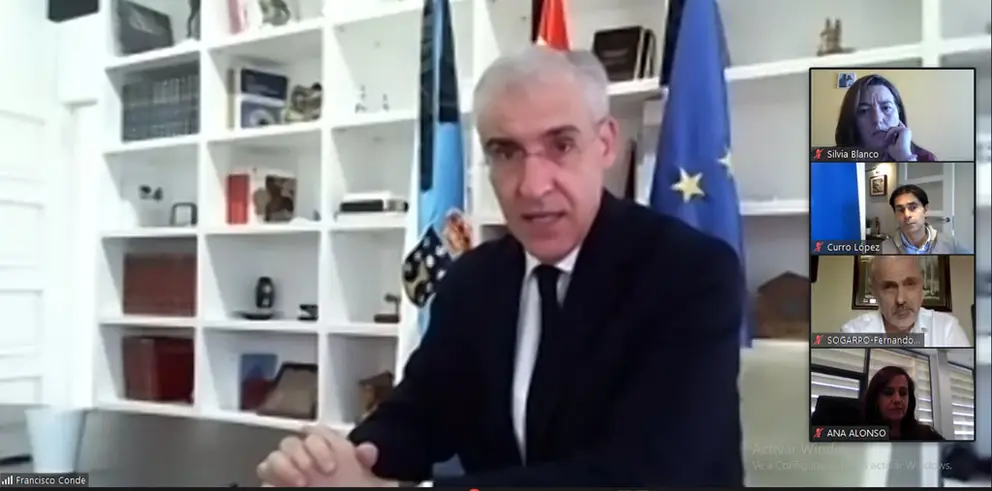El conselleiro Francisco Conde en la videoconferencia organizada por Asime.