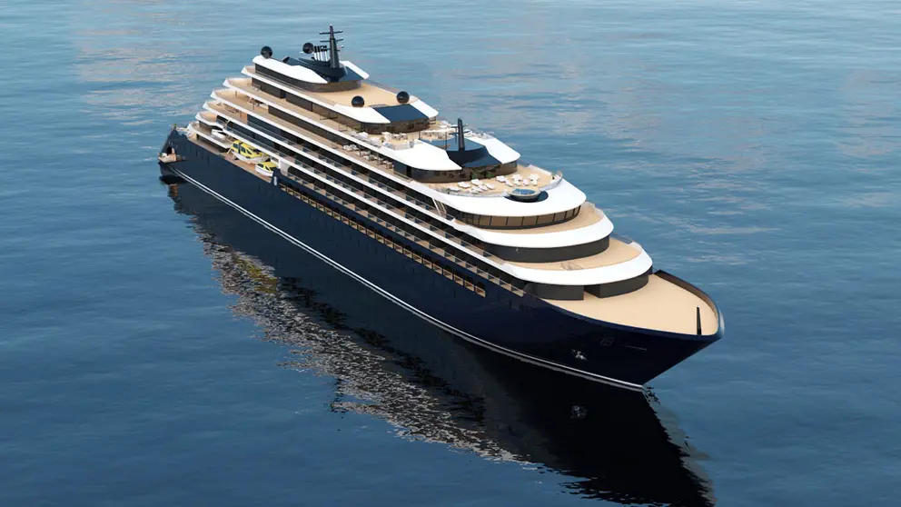 Una infograf&iacute;a del Evrima, el crucero que The Ritz Carlton Yacht Collection construye en Barreras./WEB THE RITZ CARLTON.