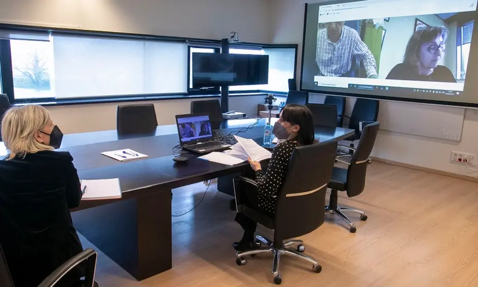A conselleira de Emprego e Igualdade, Mar&iacute;a Jes&uacute;s Lorenzana, re&uacute;nese por videoconferencia cos representantes da mesa do Di&aacute;logo Social. 