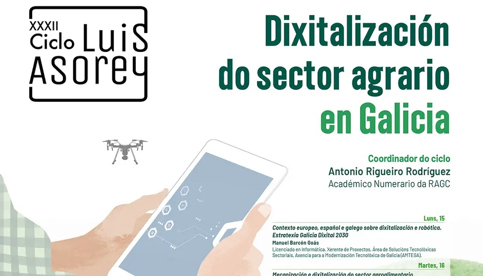 Parte do cartel do XXIV Ciclo Luis Asorey dedicado &aacute; "Dixitalizaci&oacute;n do sector agrario en Galicia".