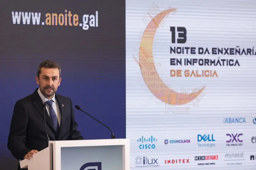 O presidente do CPEIG, Fernando Su&aacute;rez, na celebraci&oacute;n da 13&ordf; Noite da Enxe&ntilde;er&iacute;a en Inform&aacute;tica de Galicia.