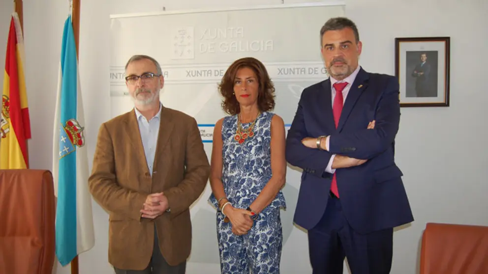 El jefe territorial de Econom&iacute;a, la delegada de la Xunta en Ourense y el director xeral de Orientaci&oacute;n e Promoci&oacute;n Laboral, en la Delegaci&oacute;n de la Xunta en Ourense./P.L