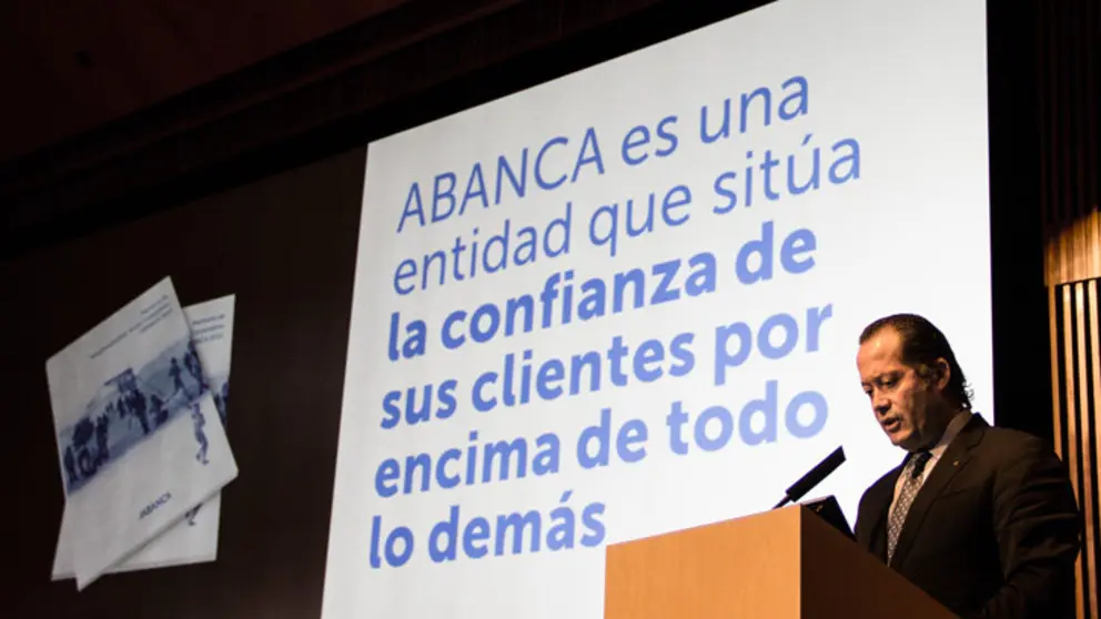 El vicepresidente de ABANCA, Juan Carlos Escotet Rodr&iacute;guez, durante la presentaci&oacute;n de la Memoria de Responsabilidad Social Corporativa.