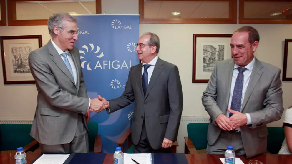 Los conselleiros de Econom&iacute;a, Emprego e Industria, y de Facenda, presentaron el acuerdo con Afigal./M.F.