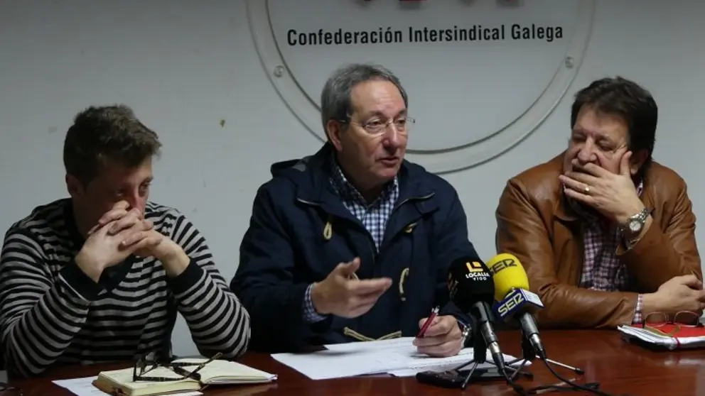 Rolda de prensa dos representantes sindicais en Nueva Pescanova./CIG.