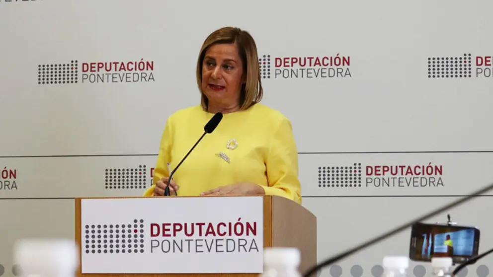A presidenta da Deputaci&oacute;n de Pontevedra, Carmela Silva, explicando estas li&ntilde;as de axudas.