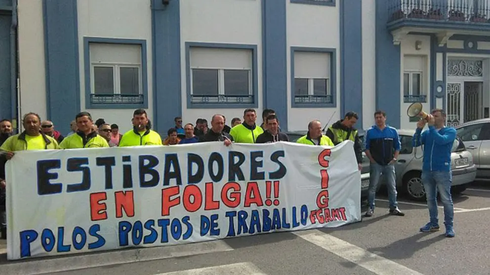 Protesta de estibadores en el Puerto de Ferrol./CIG.