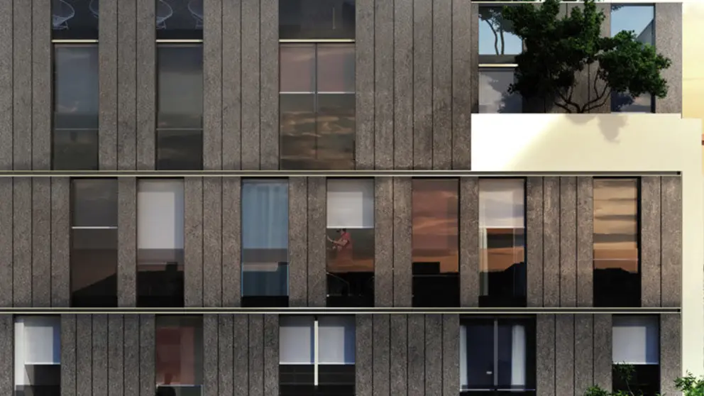 Infograf&iacute;a del Edificio F&aacute;tima, que Viqueira construye en Vigo.