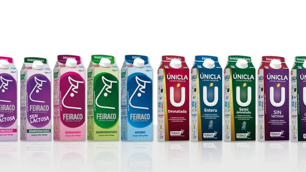 Nuevos envases de las leches Feiraco y &Uacute;nicla.