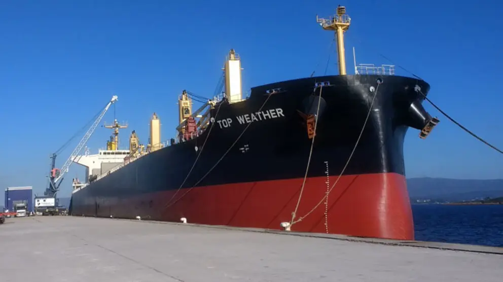 Descarga de cereal en el Puerto de Vilagarc&iacute;a.
