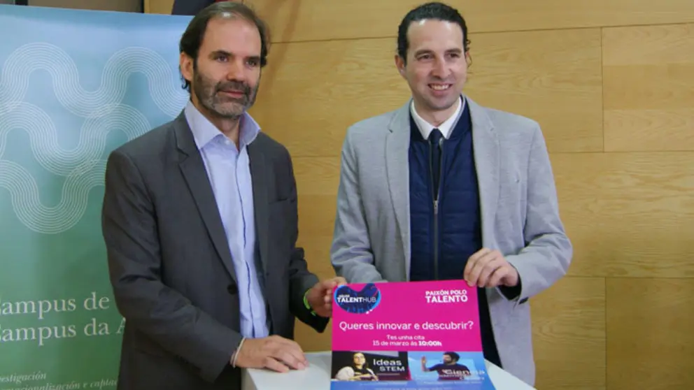 Julio Masid y Virxilio Rodr&iacute;guez presentaron el evento de Aquae Talent Hub en Ourense./P.L.