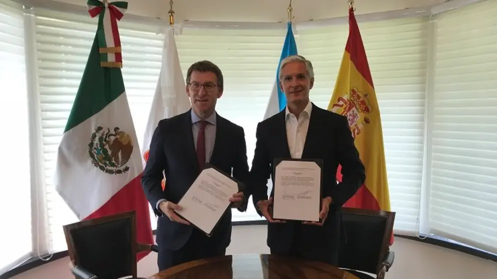 El presidente de la Xunta, Alberto N&uacute;&ntilde;ez Feij&oacute;o, y el gobernador del Estado de M&eacute;xico, Alfredo del Mazo Maza.