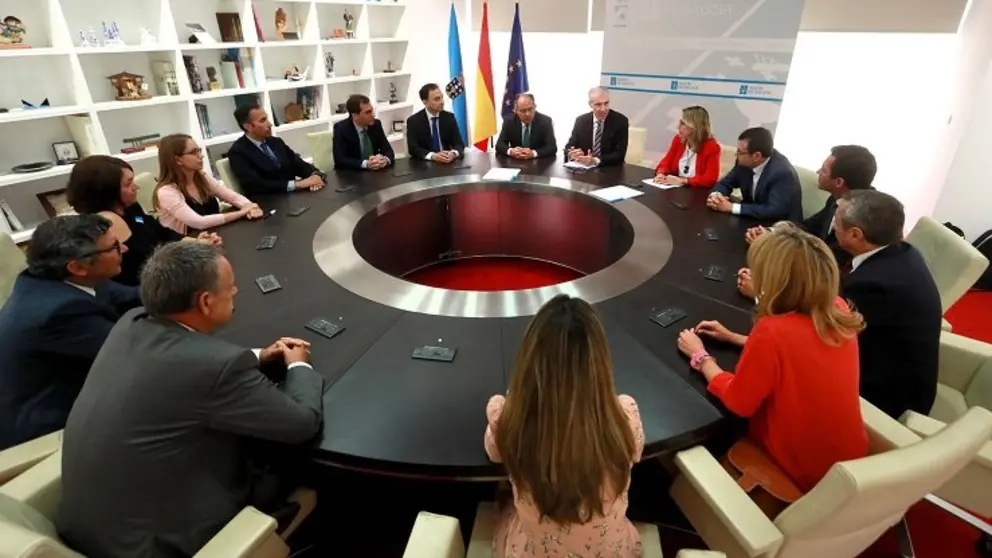 El conselleiro de Econom&iacute;a, Emprego e Industria junto a representantes de las seis empresas comercializadoras.