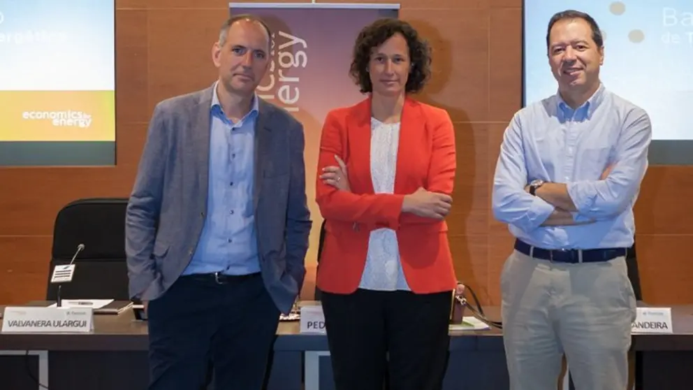 Xabier Labandeira y Pedro Linares con Xavier Labandeira e Pedro Linares, directores de Economics for Energy, e no centro Valvanera Ulargui, directora da Oficina Espa&ntilde;ola de Cambio Clim&aacute;tico do Ministerio de Transici&oacute;n Ecol&oacute;xica.