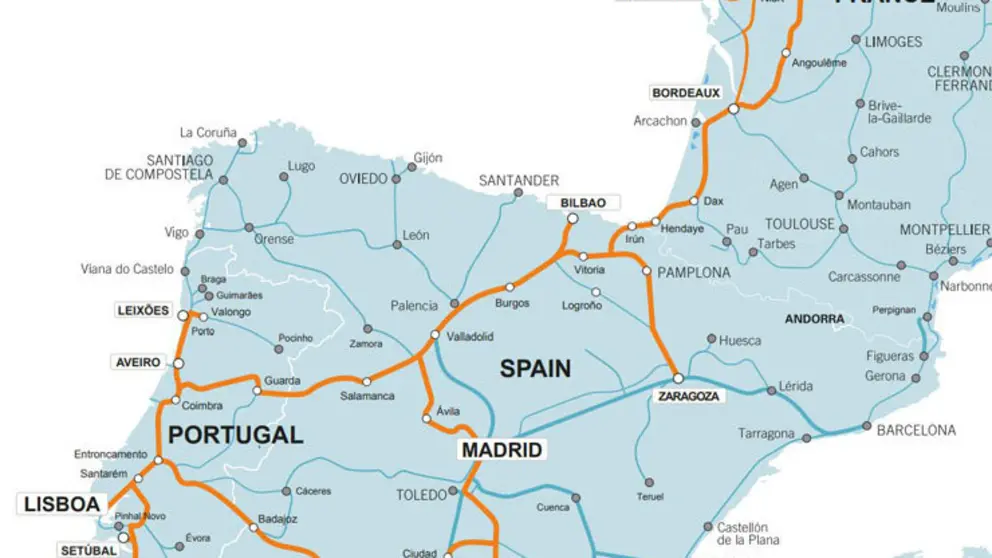Mapa del Corredor Atl&aacute;ntico de la
red transeuropea del transporte.