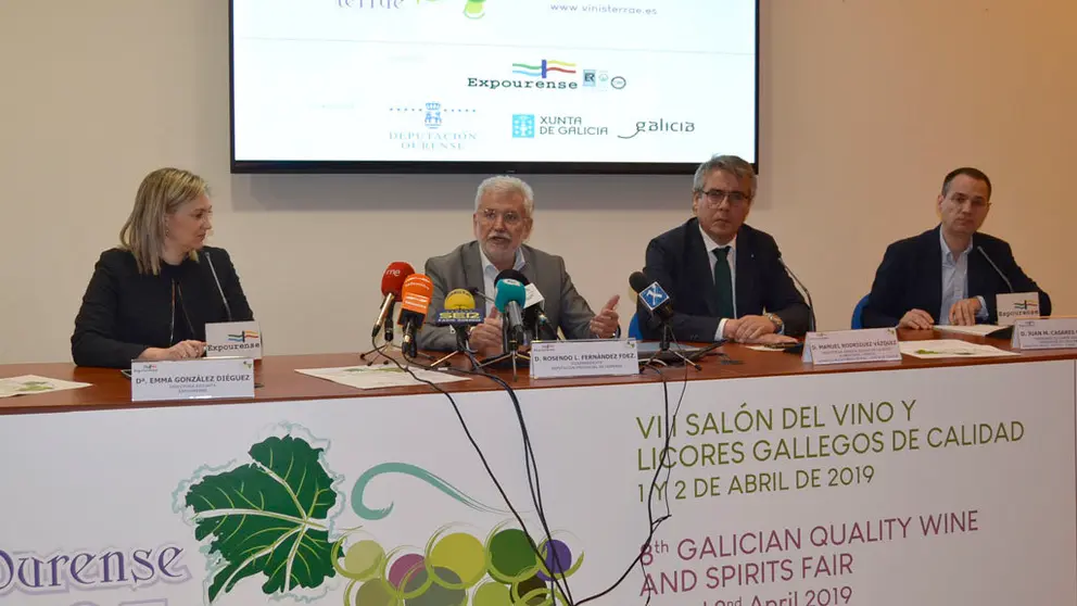 Emma Gonz&aacute;lez, Rosendo Fern&aacute;ndez, Manuel Rodr&iacute;guez y Juan Manuel Casares, en la presentaci&oacute;n de Ourense Vinis Terrae.