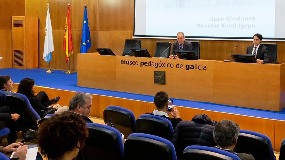 El director del Igape, Juan Cividanes, en su intervenci&oacute;n en la Jornada Demostrativa Industria 4.0, en Santiago./X.CRESPO.