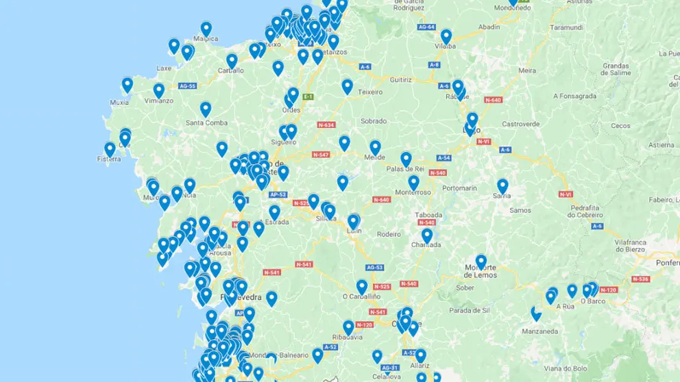 Mapa de cobertura de R en Galicia.