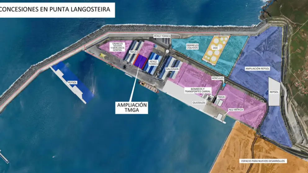 Distribuci&oacute;n de las concesiones en el Puerto Exterior de A Coru&ntilde;a.