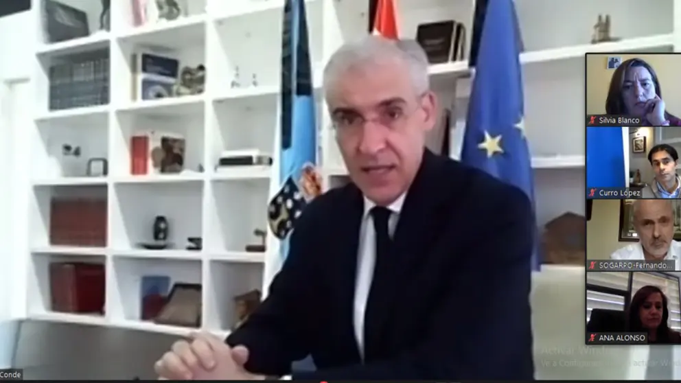 El conselleiro Francisco Conde en la videoconferencia organizada por Asime.