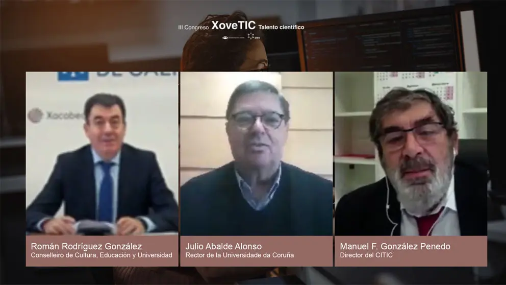 O conselleiro de Educaci&oacute;n, o reitor da UDC e o do CITIC na inauguraci&oacute;n do Congreso Xove TIC.