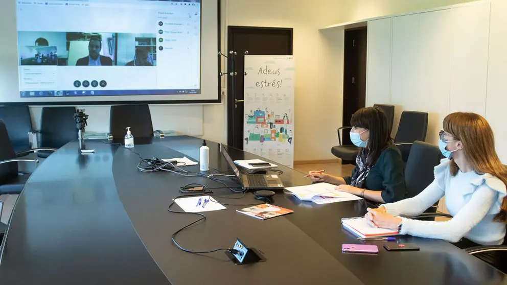 A conselleira de Emprego e Igualdade, Mar&Atilde;&shy;a Jes&Atilde;&ordm;s Lorenzana, mant&Atilde;&copy;n un encontro por videoconferencia coa Fundaci&Atilde;&sup3;n Laboral da Construcci&Atilde;&sup3;n. 