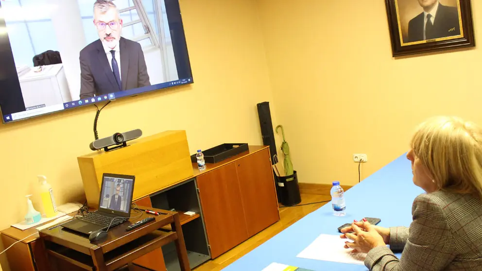 La presidenta de la CEO, siguiendo el webinar de presentaci&oacute;n de la misi&oacute;n virtual con EEUU y M&eacute;xico.