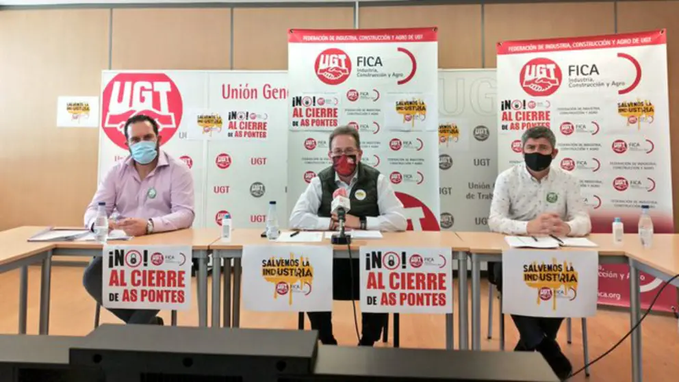 Marcos Prieto, Pedro Hojas y  Manuel Jaramillo, en la rueda de prensa de UGT FICA.