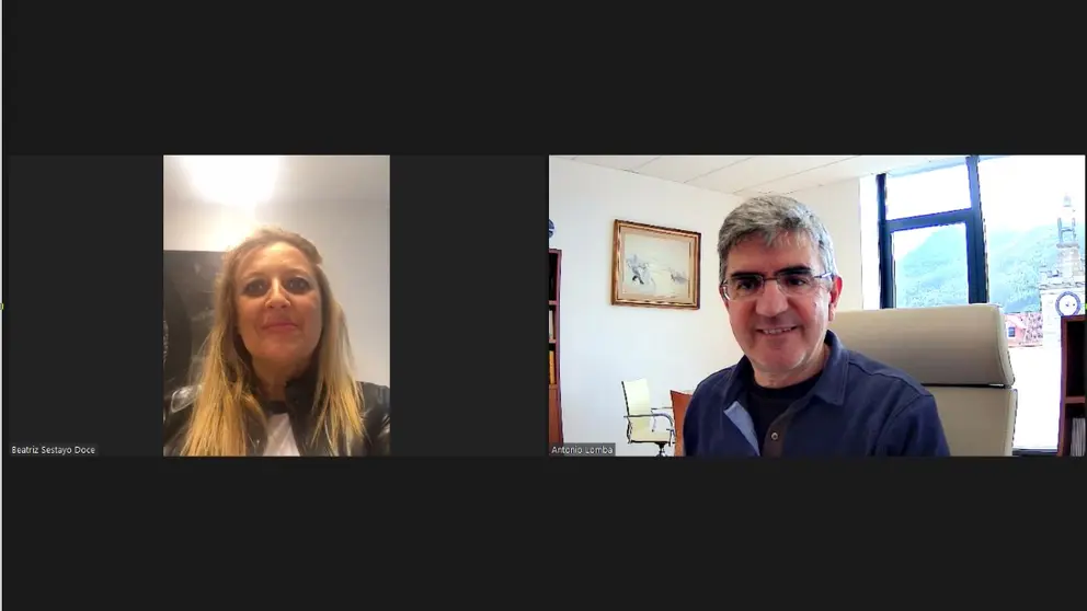 Beatriz Sestayo y Antonio Lomba, en reuni&oacute;n telem&aacute;tica.