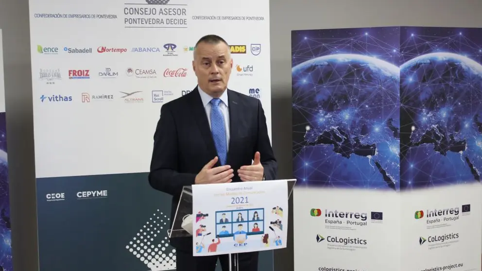 Jorge Cebreiros, presidente de la Confederaci&oacute;n de Empresarios de Pontevedra, en el encuentro anual con medios de comunicaci&oacute;n.