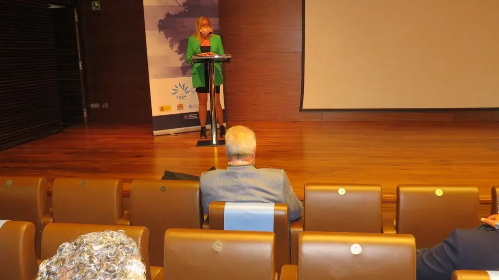 La gerente de SEA, Beatriz Sestayo, durante la presentaci&oacute;n en Ferrol de las potencialidades de la creaci&oacute;n de un parque empresarial y log&iacute;stico en Leixa.