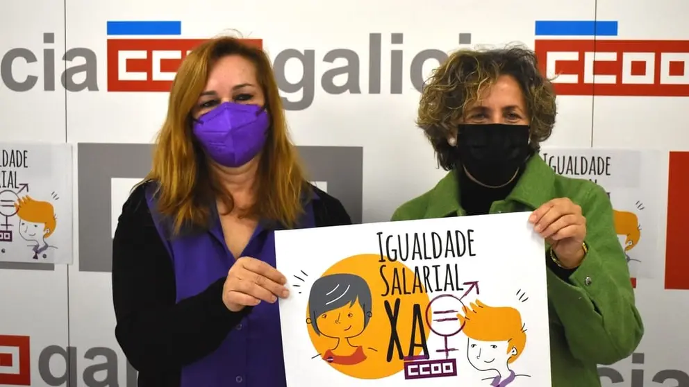 Mamen Sabio e Amelia P&eacute;rez presentaron o informe sobre fenda salarial de CCOO-Galicia.