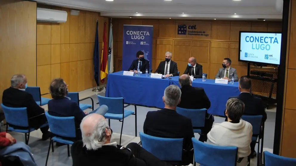 El delegado de la Xunta en Lugo, el conselleiro de Econom&iacute;a, Empresa e Innovaci&oacute;n, el secretario general de la CEL y el director del Igape presentaron "Conecta Lugo".