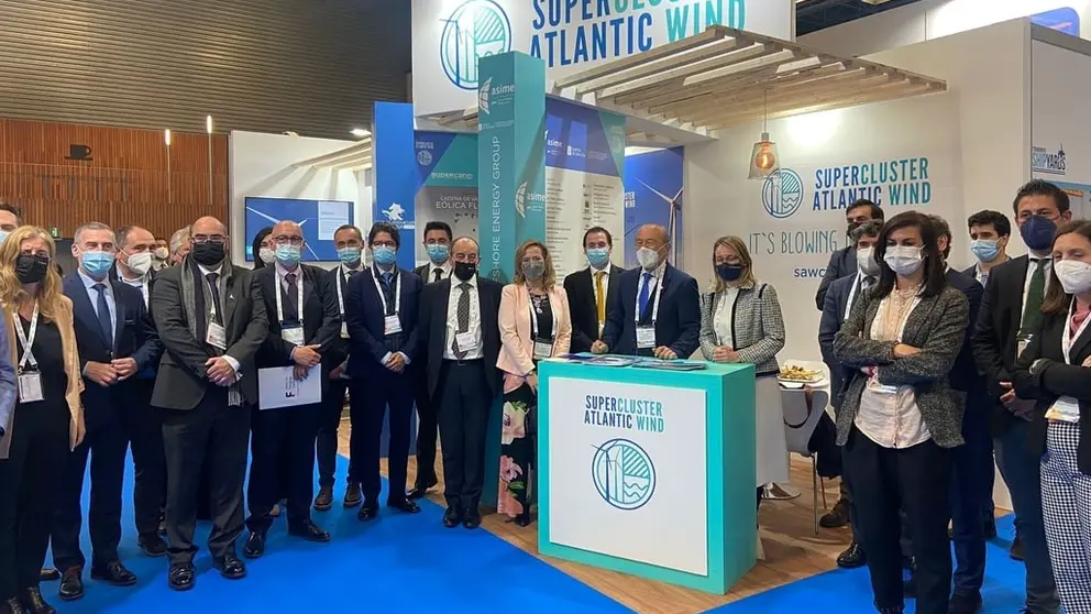 Stand del Supercluster Atlantic Wind, en el que participa GOE-Asime, en en la feria WindEurope de Bilbao.