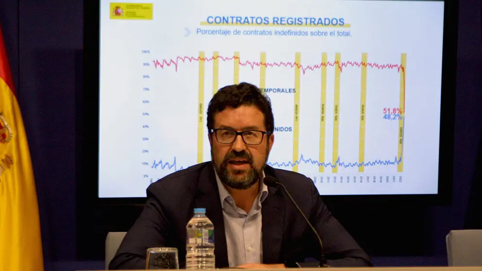 El secretario de Estado de Empleo, Joaqu&iacute;n P&eacute;rez, present&oacute; los datos de paro registrado de abril.