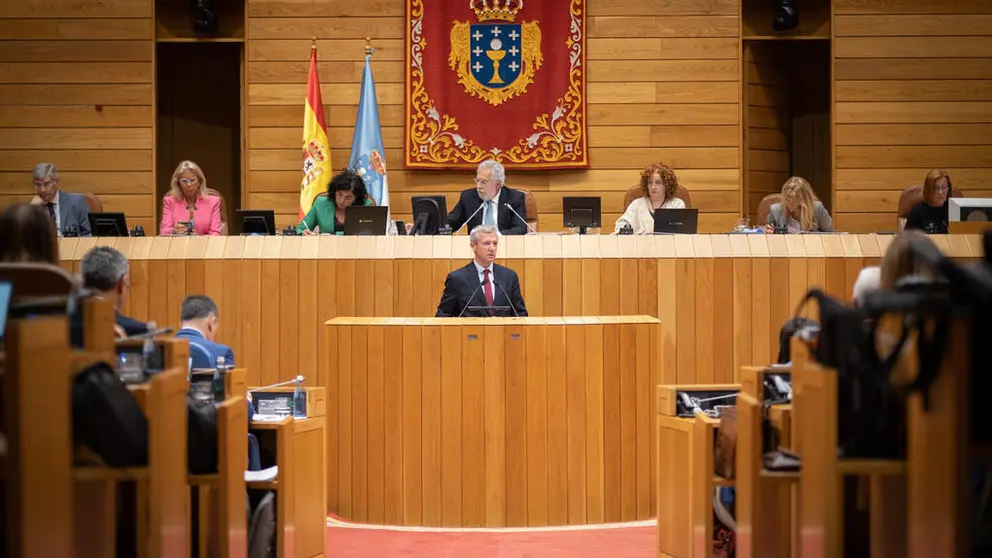 O presidente da Xunta, Alfonso Rueda, comparece a petici&oacute;n propia no Pleno da C&aacute;mara para presentar as li&ntilde;as principais dos Orzamentos Auton&oacute;micos para 2023. Parlamento de Galicia, 26/09/22.