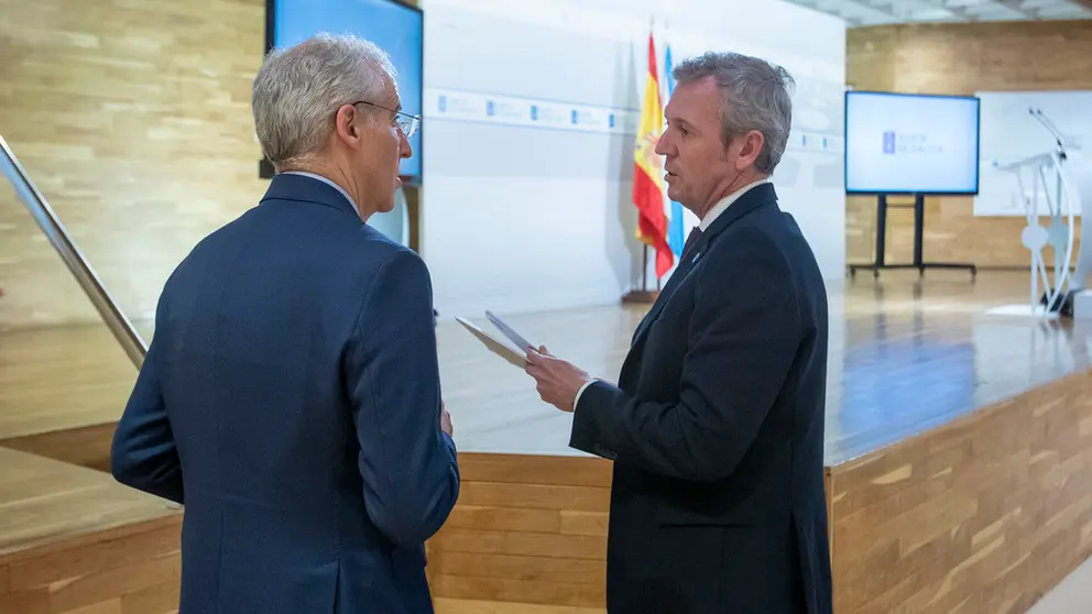 O presidente da Xunta, Alfonso Rueda, comparece en rolda de prensa para dar conta dos asuntos acordados no Consello da Xunta.