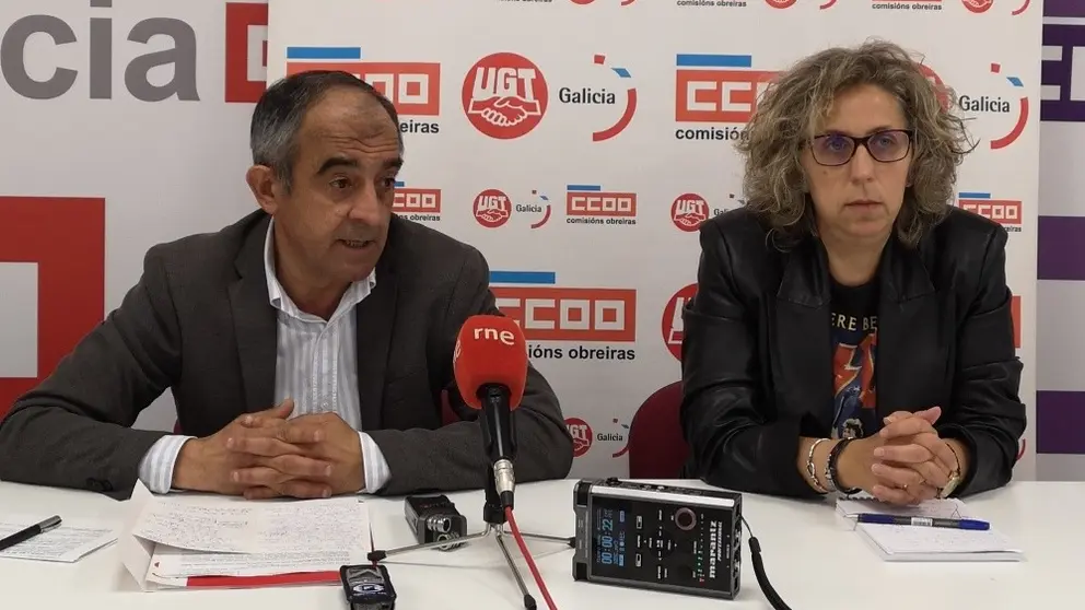 O secretario xeral de UGT, J G&oacute;mez, e a secretaria xeral de Comisi&oacute;ns, Amalia , presentaron as reivindicaci&oacute;ns do 1 de maio.