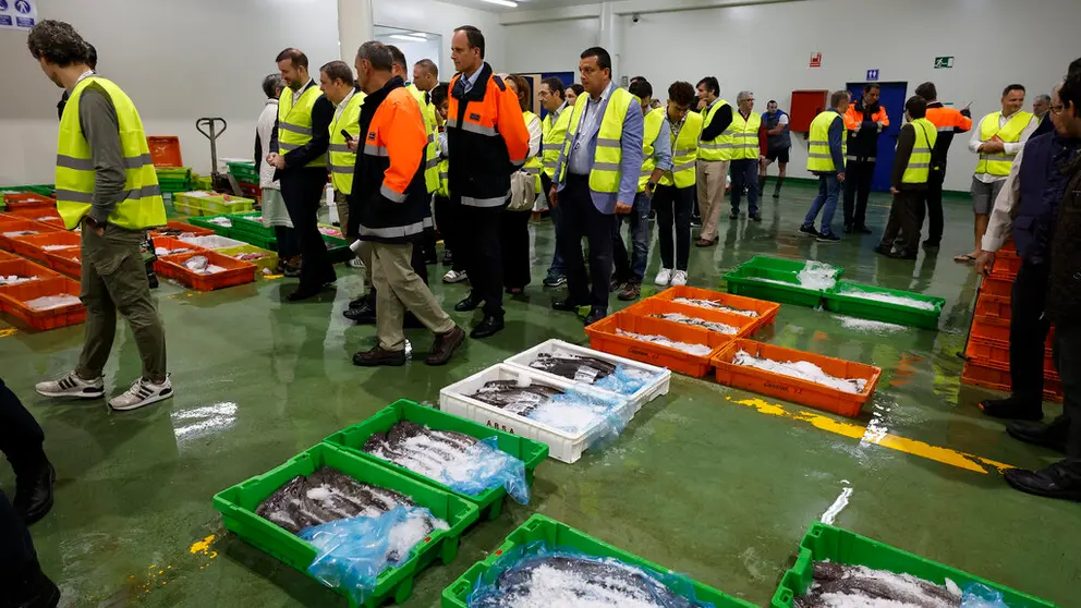 Los ministro de Pesca de los pa&iacute;ses de la UE visitaron la lonja de Vigo./Pool PEUE/Julio Mu&ntilde;oz.