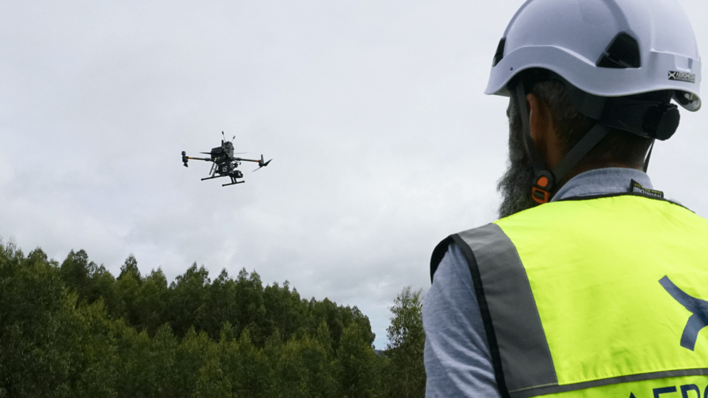 Dron utilizado en el pryecto DroneFinder desarrollado conjuntamente por Aeromedia, Indra e ITG.