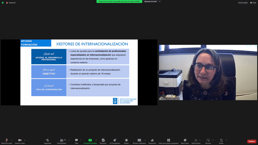 La subdirectora de Internacionalizaci&oacute;n de Igape, Laura Gonz&aacute;lez, fue la encargada de detallar las convocatorias de Galicia Exporta Empresas y Galicia Exporta Digital.